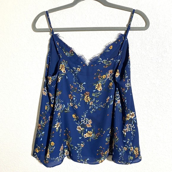 Socialite Womens Tank Top Size Large Floral Blue Lace Trim Lined - Picture 2 of 8